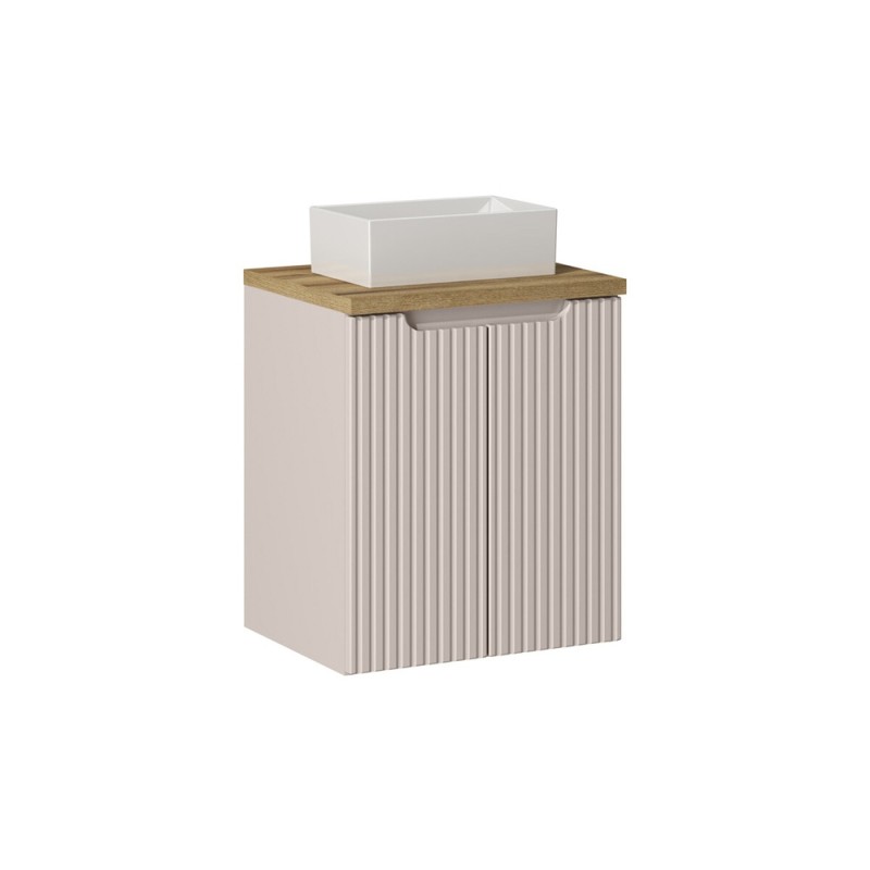 Set mobilier de baie Nova Cashmere, MDF, PAL melaminat, cashmir mat, blat stejar evoke, L.50 cm, lavoar Gaja, SET-NOC B OAK 50CM D UN GAJA 35 WH