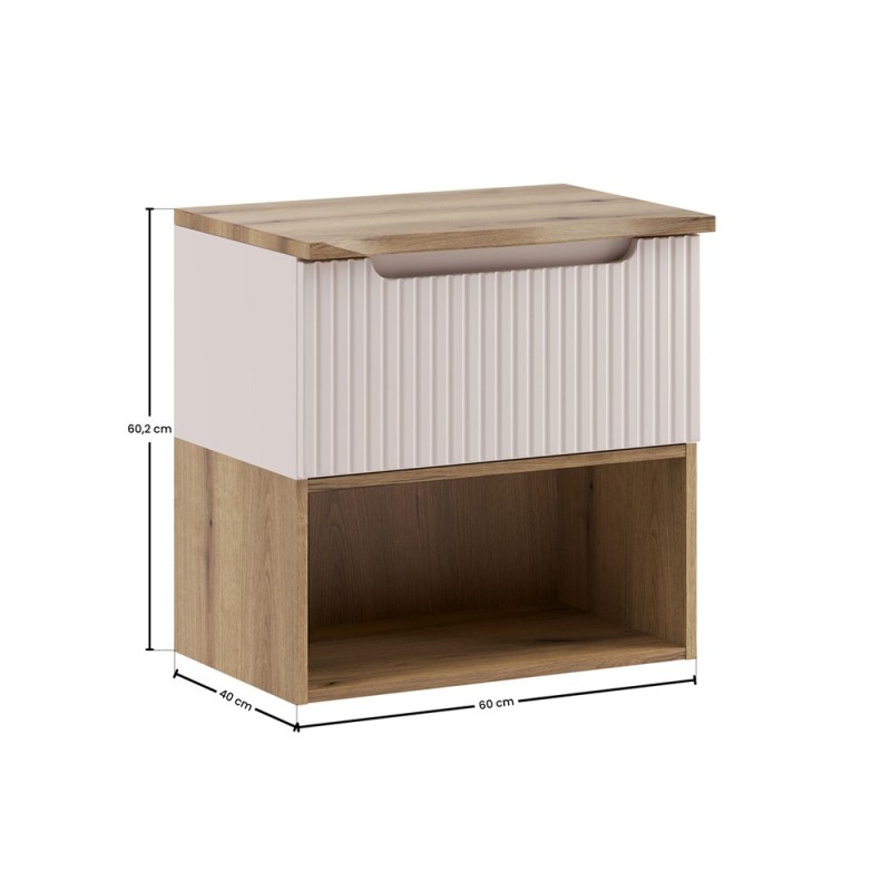 Set mobilier de baie Nova Cashmere, MDF, PAL melaminat, cashmir mat, blat stejar evoke, L.60 cm, SET-NOC B OAK 60CM 1S LR