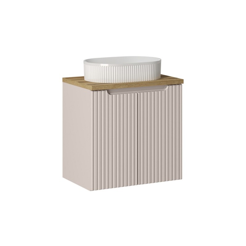 Set mobilier de baie Nova Cashmere, MDF, PAL melaminat, cashmir mat, blat stejar evoke, L.60 cm, lavoar Beyond, SET-NOC B OAK 60CM D UN BEYOND 5 WH