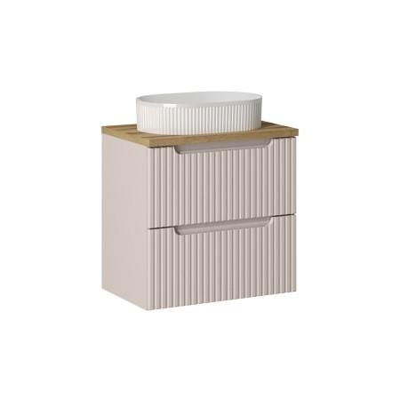Set mobilier de baie Nova Cashmere, MDF, PAL melaminat, cashmir mat, blat stejar evoke, L.60 cm, lavoar Beyond, SET-NOC B OAK 60CM S UN BEYOND 5 WH