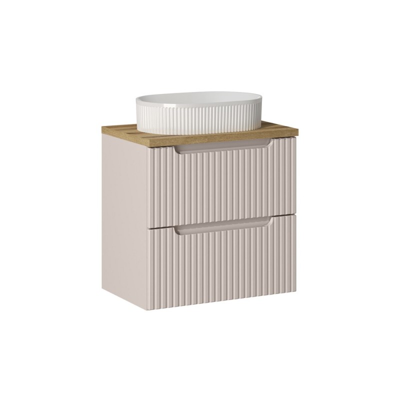 Set mobilier de baie Nova Cashmere, MDF, PAL melaminat, cashmir mat, blat stejar evoke, L.60 cm, lavoar Beyond, SET-NOC B OAK 60CM S UN BEYOND 5 WH