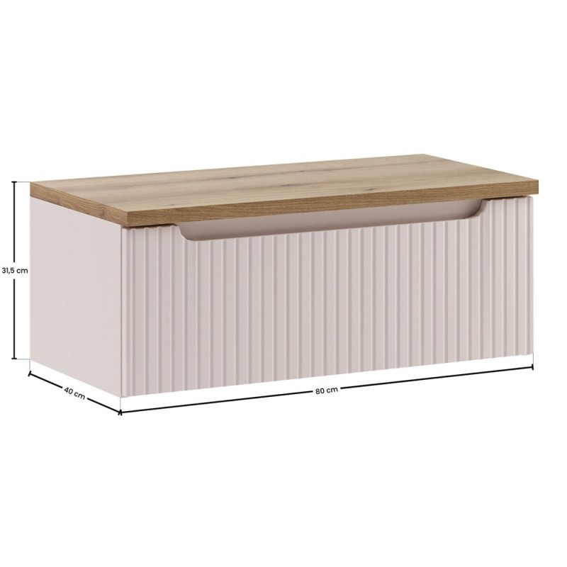 Set mobilier de baie Nova Cashmere, MDF, PAL melaminat, cashmir mat, blat stejar evoke, L.80 cm, SET-NOC B OAK 80CM 1S