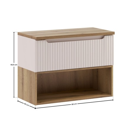 Set mobilier de baie Nova Cashmere, MDF, PAL melaminat, cashmir mat, blat stejar evoke, L.80 cm, SET-NOC B OAK 80CM 1S LR