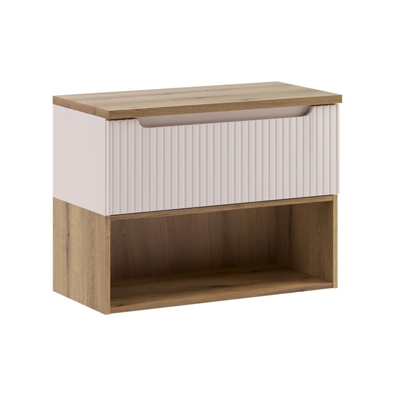 Set mobilier de baie Nova Cashmere, MDF, PAL melaminat, cashmir mat, blat stejar evoke, L.80 cm, SET-NOC B OAK 80CM 1S LR