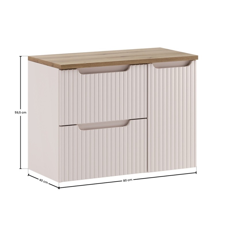 Set mobilier de baie Nova Cashmere, MDF, PAL melaminat, cashmir mat, blat stejar evoke, L.80 cm, SET-NOC B OAK 80CM LC