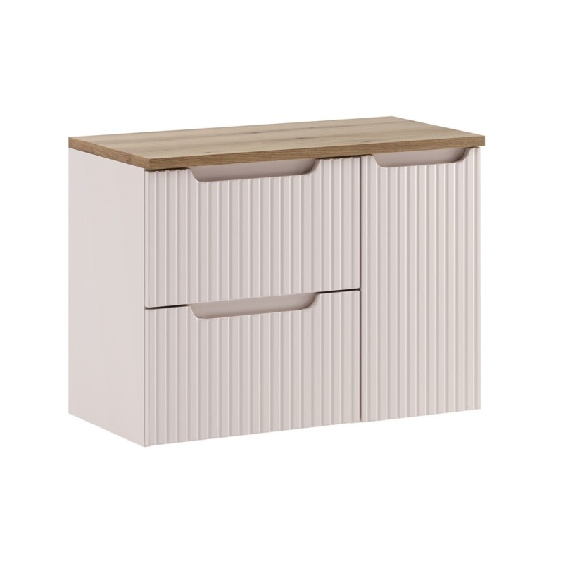 Set mobilier de baie Nova Cashmere, MDF, PAL melaminat, cashmir mat, blat stejar evoke, L.80 cm, SET-NOC B OAK 80CM LC