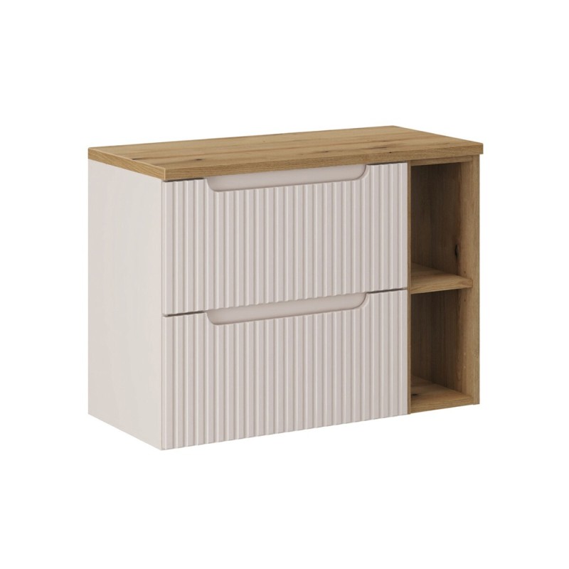 Set mobilier de baie Nova Cashmere, MDF, PAL melaminat, cashmir mat, blat stejar evoke, L.80 cm, SET-NOC B OAK 80CM LR