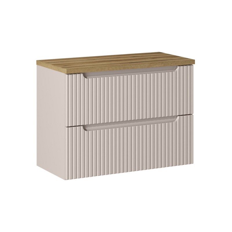 Set mobilier de baie Nova Cashmere, MDF, PAL melaminat, cashmir mat, blat stejar evoke L.80 cm, SET-NOC B OAK 80CM S