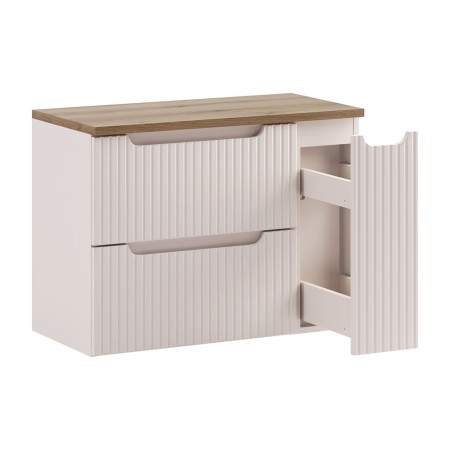 Set mobilier de baie Nova Cashmere, MDF, PAL melaminat, cashmir mat, blat stejar evoke, L.80 cm, SET-NOC B OAK 80CM S LC