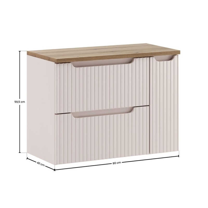 Set mobilier de baie Nova Cashmere, MDF, PAL melaminat, cashmir mat, blat stejar evoke, L.80 cm, SET-NOC B OAK 80CM S LC