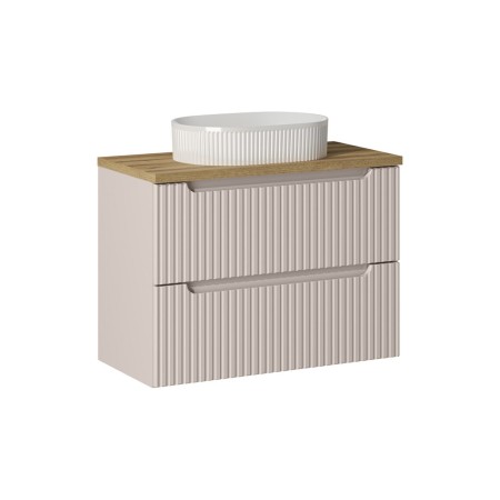 Set mobilier de baie Nova Cashmere, MDF, PAL melaminat, cashmir mat, blat stejar evoke, L.80 cm, lavoar Beyond, SET-NOC B OAK 80CM S UN BEYOND 5 WH