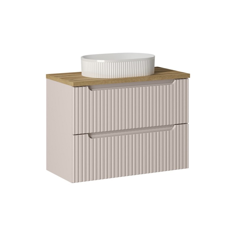 Set mobilier de baie Nova Cashmere, MDF, PAL melaminat, cashmir mat, blat stejar evoke, L.80 cm, lavoar Beyond, SET-NOC B OAK 80CM S UN BEYOND 5 WH