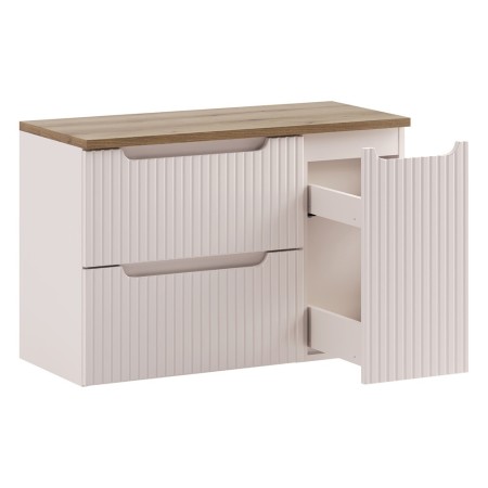 Set mobilier de baie Nova Cashmere, MDF, PAL melaminat, cashmir mat, blat stejar evoke, L.90 cm, SET-NOC B OAK 90CM S LC