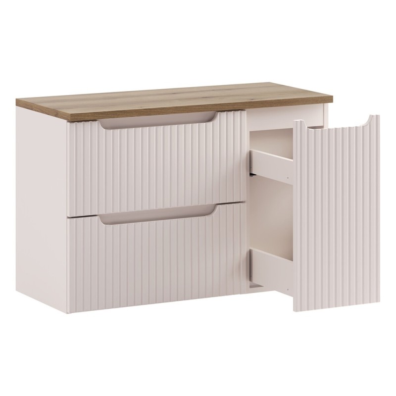 Set mobilier de baie Nova Cashmere, MDF, PAL melaminat, cashmir mat, blat stejar evoke, L.90 cm, SET-NOC B OAK 90CM S LC