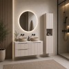 Set mobilier de baie Nova Cashmere, MDF, PAL melaminat, cashmir mat, blat alb mat, L.120 cm, lavoare Wiki, dulap inalt H.140 cm, SET-NOC B WHITE 120CM D/S UN WIKI C HC