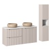 Set mobilier de baie Nova Cashmere, MDF, PAL melaminat, cashmir mat, blat alb mat, L.120 cm, lavoare Wiki, dulap inalt H.140 cm, SET-NOC B WHITE 120CM D/S UN WIKI C HC