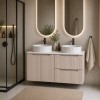 Set mobilier de baie Nova Cashmere, MDF, PAL melaminat, cashmir mat, blat alb mat, L.120 cm, lavoare Beyond, SET-NOC B WHITE 120CM D/S UN BEYOND 5 WH
