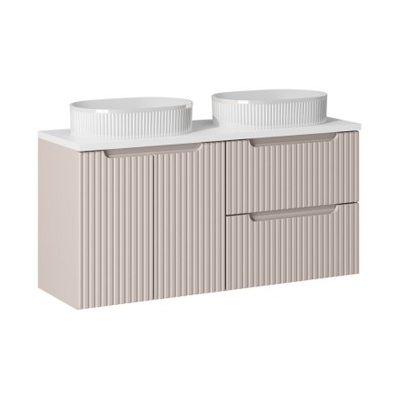 Set mobilier de baie Nova Cashmere, MDF, PAL melaminat, cashmir mat, blat alb mat, L.120 cm, lavoare Beyond, SET-NOC B WHITE 120CM D/S UN BEYOND 5 WH