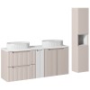Set mobilier de baie Nova Cashmere, MDF, PAL melaminat, cashmir mat, blat alb mat, L.140 cm, lavoare Beyond, dulap inalt H.140 cm, SET-NOC B WHITE 140CM D/S UN BEYOND 5 WH HC
