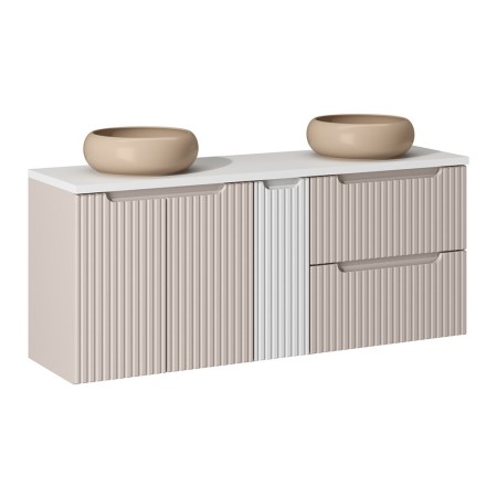 Set mobilier de baie Nova Cashmere, MDF, PAL melaminat, cashmir mat, blat alb mat, L.140 cm, lavoare Wiki, SET-NOC B WHITE 140CM D/S UN WIKI C