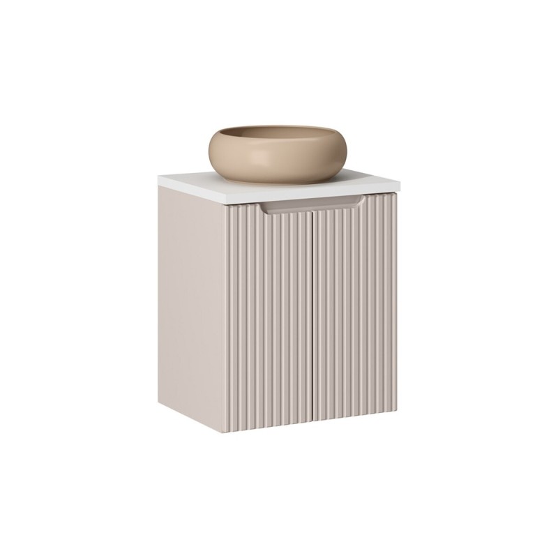 Set mobilier de baie Nova Cashmere, MDF, PAL melaminat, cashmir mat, blat alb mat, L.50 cm, lavoar Wiki, SET-NOC B WHITE 50CM D UN WIKI C