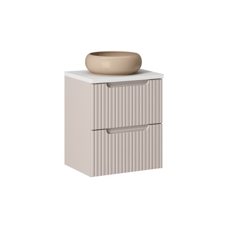 Set mobilier de baie Nova Cashmere, MDF, PAL melaminat, cashmir mat, blat alb mat, L.50 cm, lavoar Wiki, SET-NOC B WHITE 50CM S UN WIKI C