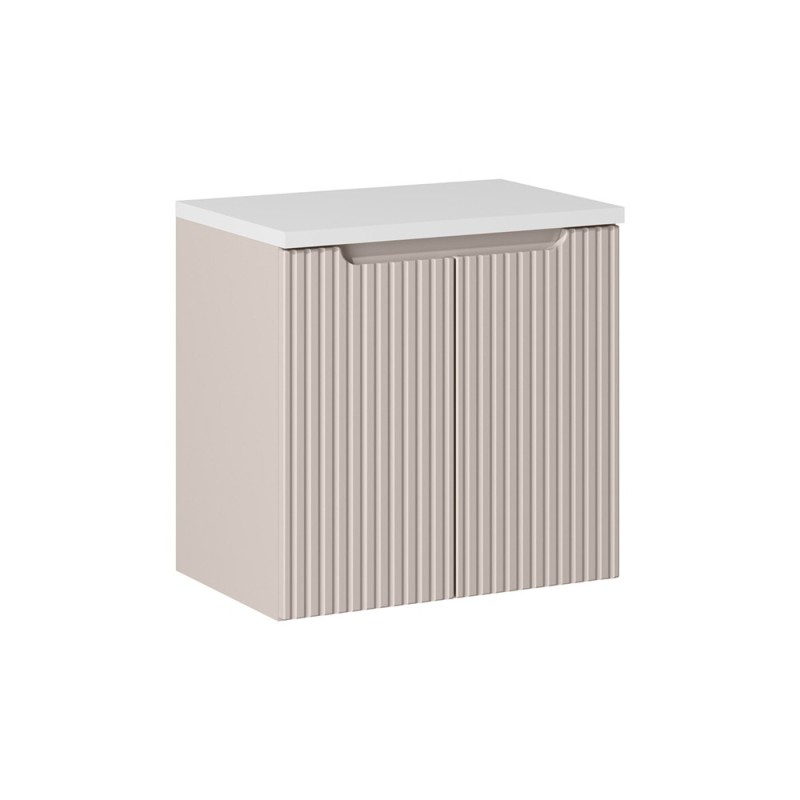 Set mobilier de baie Nova Cashmere, MDF, PAL melaminat, cashmir mat, blat alb mat, L.60 cm, SET-NOC B WHITE 60CM D
