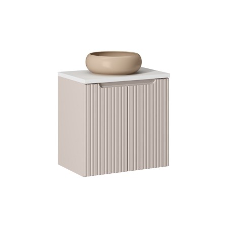 Set mobilier de baie Nova Cashmere, MDF, PAL melaminat, cashmir mat, blat alb mat, L.60 cm, lavoar Wiki, SET-NOC B WHITE 60CM D UN WIKI C