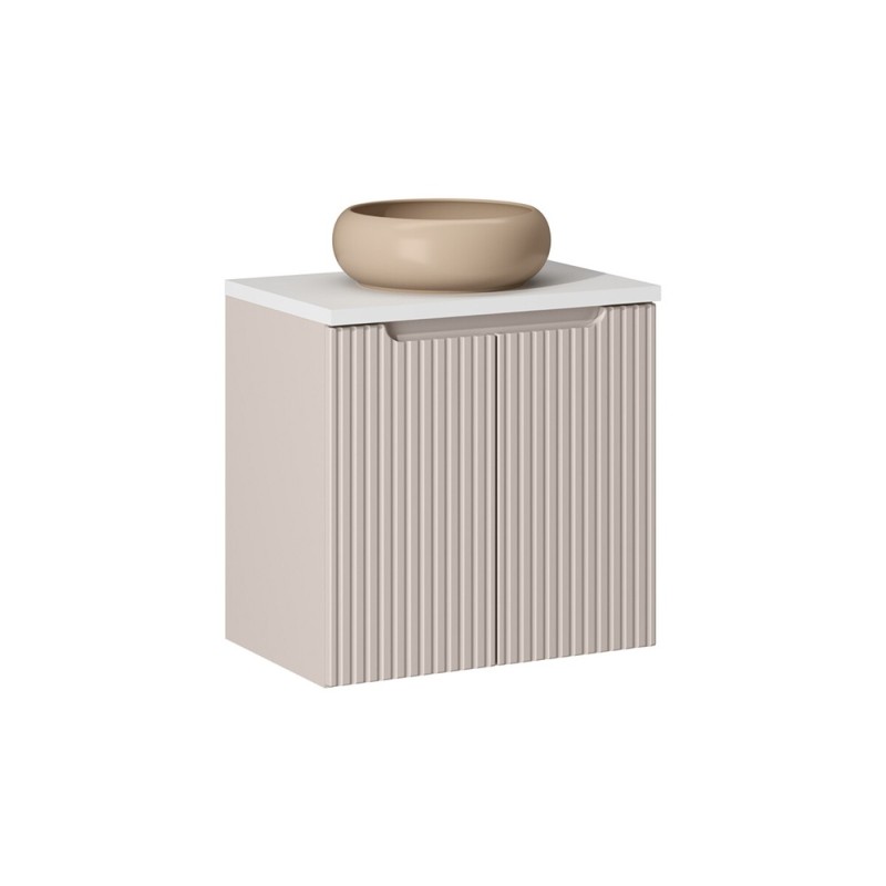 Set mobilier de baie Nova Cashmere, MDF, PAL melaminat, cashmir mat, blat alb mat, L.60 cm, lavoar Wiki, SET-NOC B WHITE 60CM D UN WIKI C