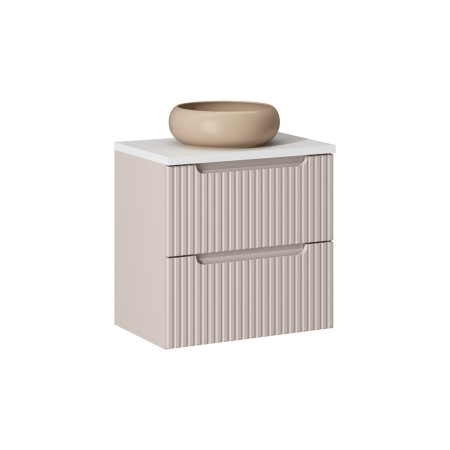 Set mobilier de baie Nova Cashmere, MDF, PAL melaminat, cashmir mat, blat alb mat, L.60 cm, lavoar Wiki, SET-NOC B WHITE 60CM S UN WIKI C