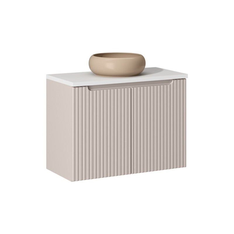 Set mobilier de baie Nova Cashmere, MDF, PAL melaminat, cashmir mat, blat alb mat, L.80 cm, lavoar Wiki, SET-NOC B WHITE 80CM D UN WIKI C