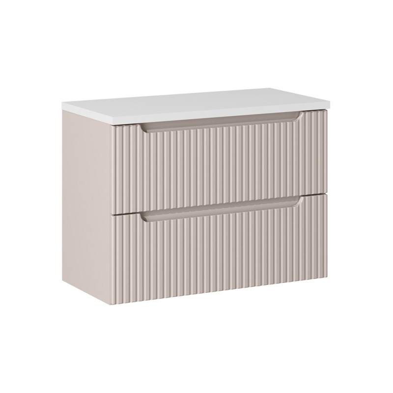 Set mobilier de baie Nova Cashmere, MDF, PAL melaminat, cashmir mat, blat alb mat, L.80 cm, SET-NOC B WHITE 80CM S