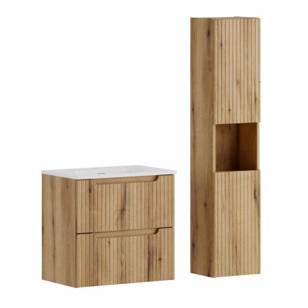 Set mobilier de baie Nova Coast Evoke, MDF, PAL melaminat, stejar evoke, lavoar Sky, L.60 cm, dulap inalt H.140 cm, SET-NOCE 60CM S SKY 3 HC