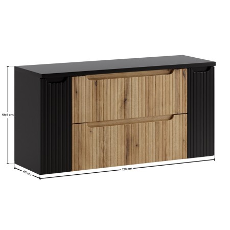Set mobilier de baie Nova Coast Evoke, MDF, PAL melaminat, stejar evoke, blat negru mat, L.120 cm, SET-NOCE B BLACK 120CM S