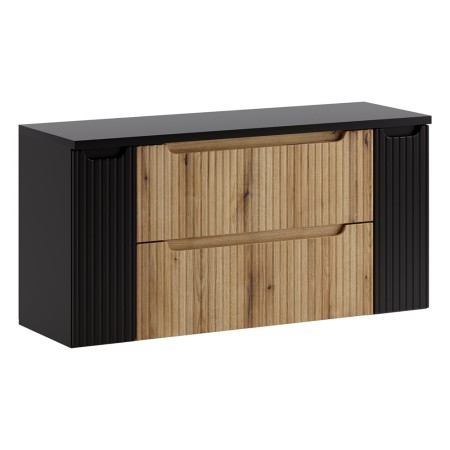 Set mobilier de baie Nova Coast Evoke, MDF, PAL melaminat, stejar evoke, blat negru mat, L.120 cm, SET-NOCE B BLACK 120CM S
