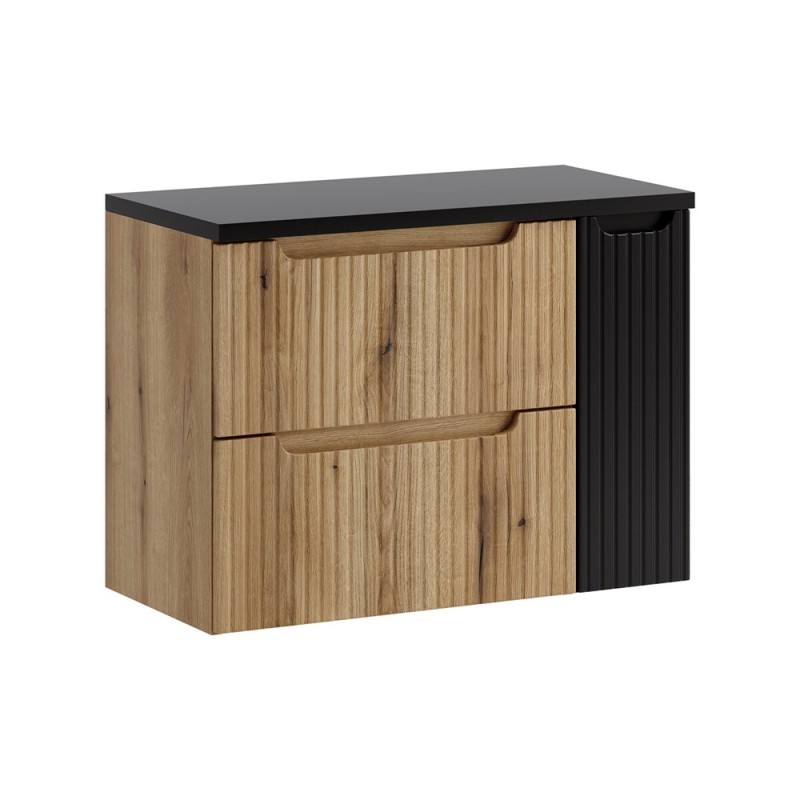 Set mobilier de baie Nova Coast Evoke, MDF, PAL melaminat, stejar evoke, blat negru mat, L.80 cm, SET-NOCE B BLACK 80CM S