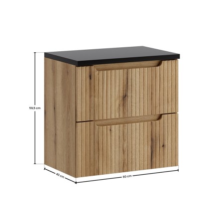 Set mobilier de baie Nova Coast Evoke, MDF, PAL melaminat, stejar evoke, blat negru mat, L.60 cm, SET-NOCE B BLACK S 60CM