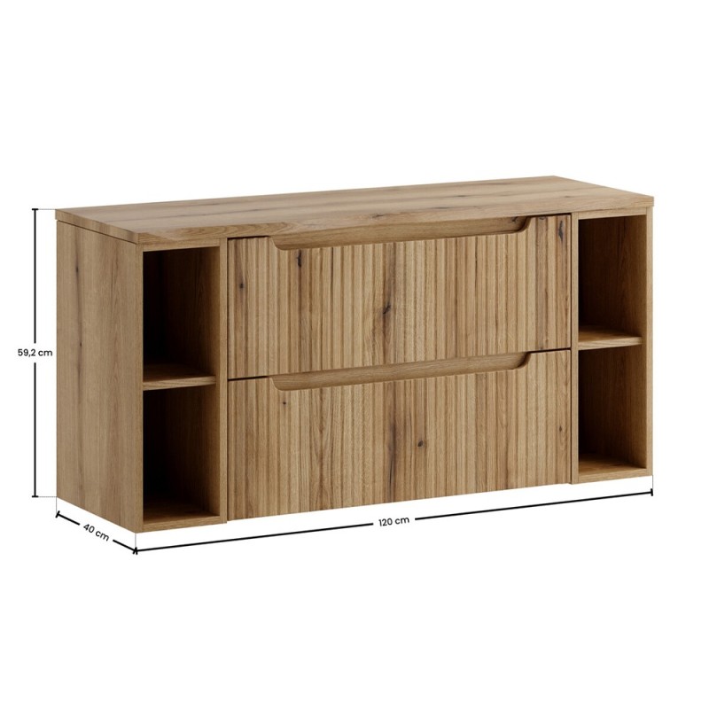 Set mobilier de baie Nova Coast Evoke, MDF, PAL melaminat, stejar evoke, blat stejar evoke, L.120 cm, SET-NOCE B NAT OAK 120CM S