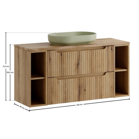 Set mobilier de baie Nova Coast Evoke, MDF, PAL melaminat, stejar evoke, blat stejar evoke, L.120 cm, lavoar River, SET-NOCE B NAT OAK 120CM S UN RIVER