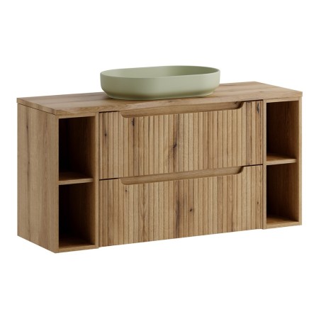 Set mobilier de baie Nova Coast Evoke, MDF, PAL melaminat, stejar evoke, blat stejar evoke, L.120 cm, lavoar River, SET-NOCE B NAT OAK 120CM S UN RIVER
