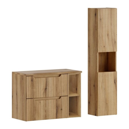 Set mobilier de baie Nova Coast Evoke, MDF, PAL melaminat, stejar evoke, blat stejar evoke, L.80 cm, dulap inalt H.140 cm, SET-NOCE B NAT OAK 80CM S HC