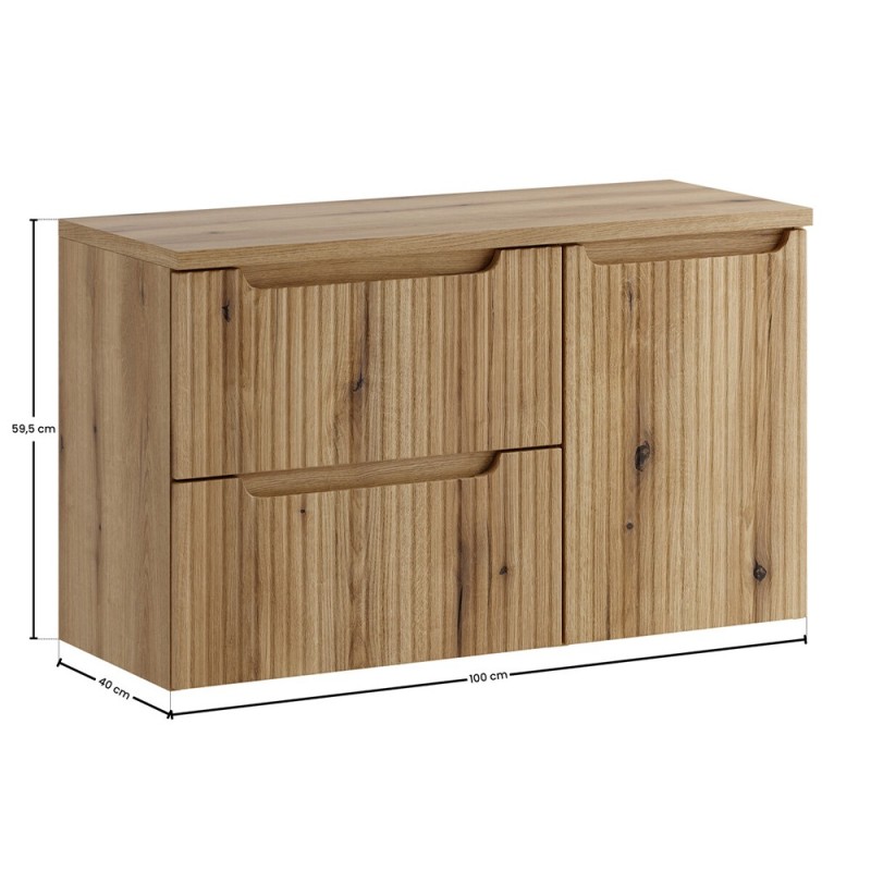 Set mobilier de baie Nova Coast Evoke, MDF, PAL melaminat, stejar evoke, blat stejar evoke, L.100 cm, SET-NOCE B OAK 100CM S LB