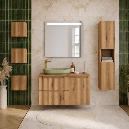 Set mobilier de baie Nova Coast Evoke, MDF, PAL melaminat, stejar evoke, blat stejar evoke, L.100 cm, SET-NOCE B OAK 100CM S LB