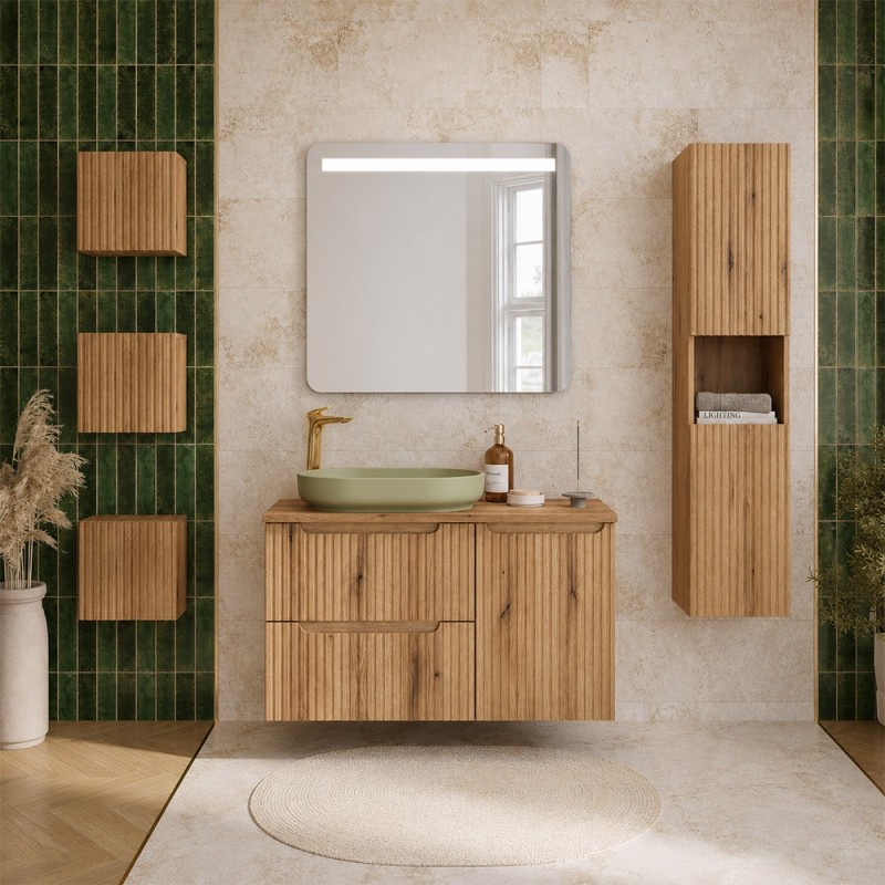 Set mobilier de baie Nova Coast Evoke, MDF, PAL melaminat, stejar evoke, blat stejar evoke, L.100 cm, SET-NOCE B OAK 100CM S LB