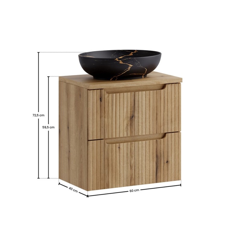 Set mobilier de baie Nova Coast Evoke, MDF, PAL melaminat, stejar evoke, blat stejar evoke, L.60 cm, lavoar Mona, SET-NOCE B OAK 60CM S UN MONA