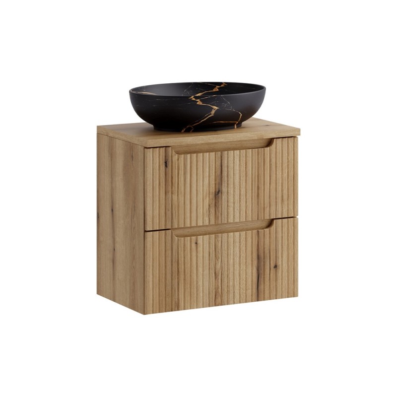 Set mobilier de baie Nova Coast Evoke, MDF, PAL melaminat, stejar evoke, blat stejar evoke, L.60 cm, lavoar Mona, SET-NOCE B OAK 60CM S UN MONA