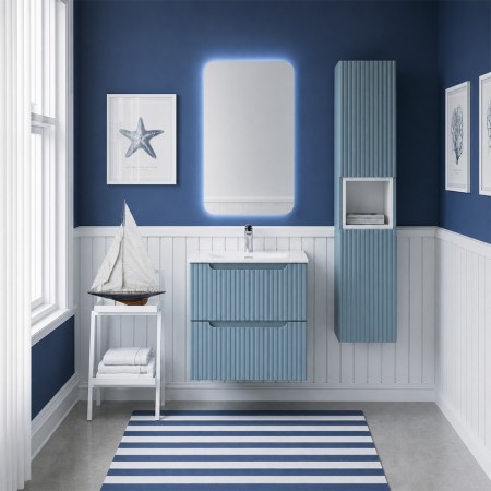 Set mobilier de baie Nova Denim, MDF, PAL melaminat, denim, lavoar Sky, L.60 cm, dulap inalt H.140 cm, SET-NOD 60CM S SKY 3 HC