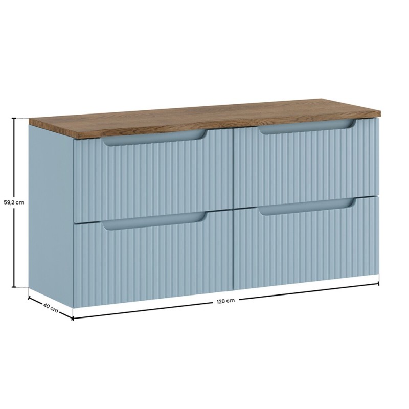 Set mobilier de baie Nova Denim, MDF, PAL melaminat, denim, blat stejar casella, L.120 cm, SET-NOD B NAT CASELLA 120CM S