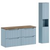Set mobilier de baie Nova Denim, MDF, PAL melaminat, denim, blat stejar casella, L.120 cm, dulap inalt H.140 cm, SET-NOD B NAT CASELLA 120CM S HC