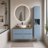 Set mobilier de baie Nova Denim, MDF, PAL melaminat, denim, blat stejar casella, L.120 cm, dulap inalt H.140 cm, SET-NOD B NAT CASELLA 120CM S HC